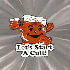 Let's Start A Cult Funny Enamel Pin Brooch Kool Aid Man Sarcasm Red White Black